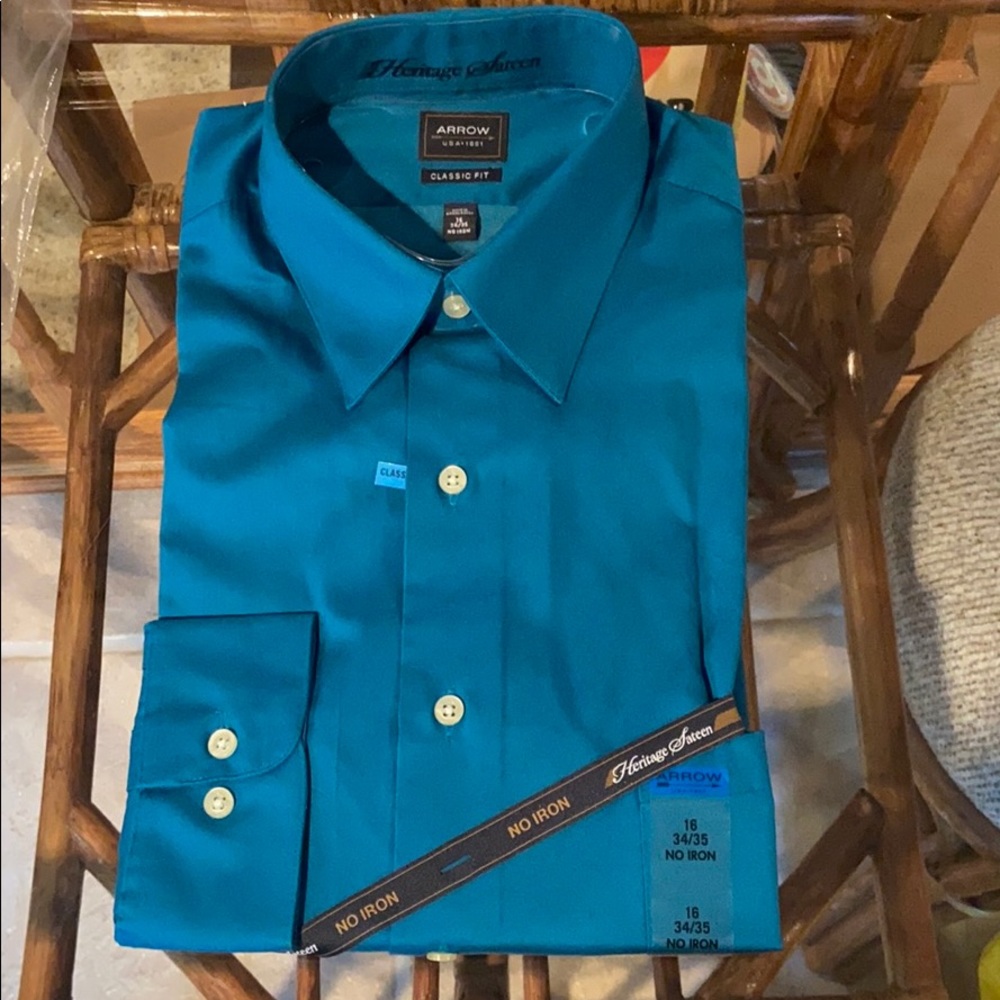 Teal blue collared shirt (classic fit) long sleeve